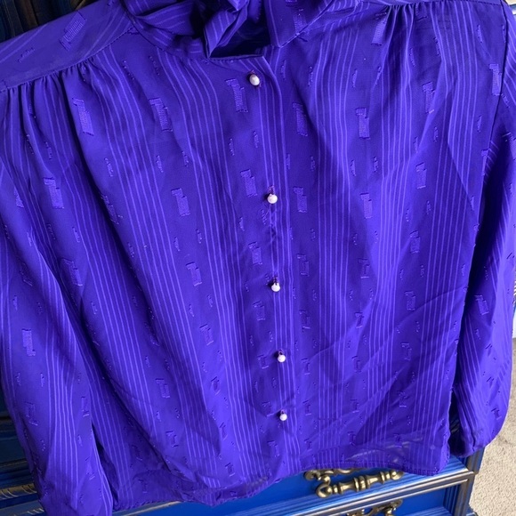 Vintage Alice K California L/S Tie Neck Top Small - Picture 2 of 4